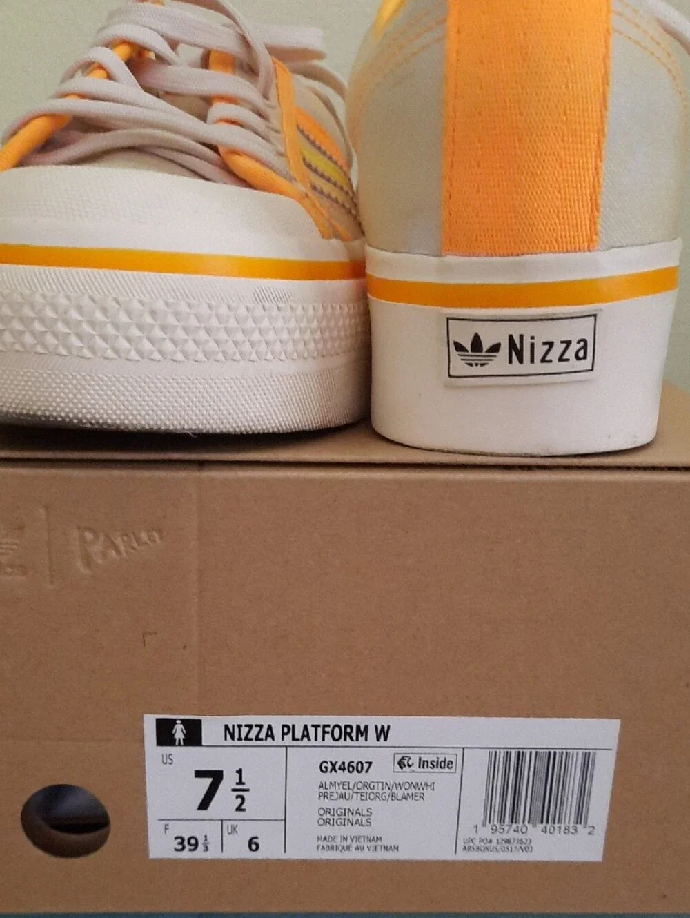 adidas Nizza Platform White Sneakers with Orange Trim